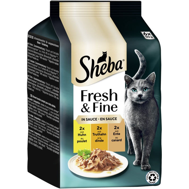 Sheba P.B. MP Fresh & Fine Huhn, Truthahn & Ente in Sauce 6x50g