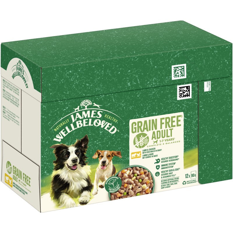 James Wellbeloved Dog PB Getreidefrei Lamm & Huhn mit Gemüse in Sauce 12x90g