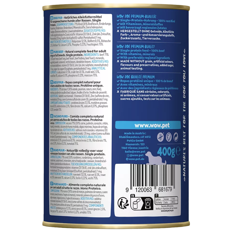 Wow Dog Dose Adult Pur Rind 400g