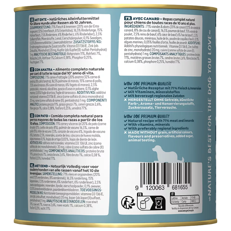 Wow Dog Dose Senior Ente 800g