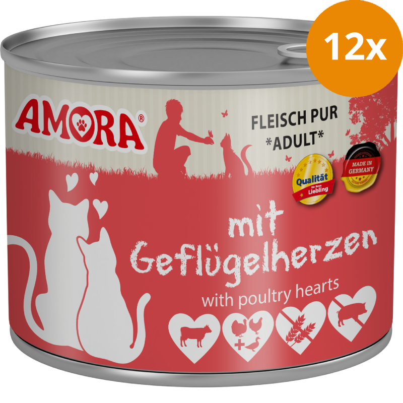AMORA Fleisch Pur Adult Geflügelherzen 12 x 200 g