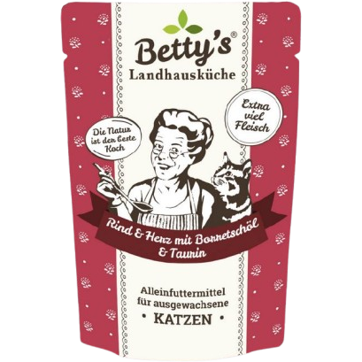 Bettys Landhausküche Katze FB Rind & Herz mit Borretschöl 100 g