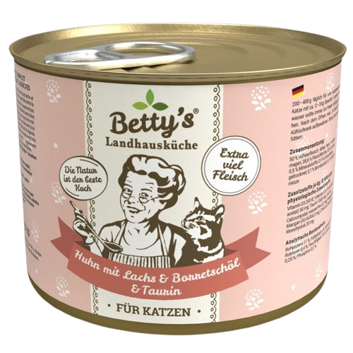 Bettys Landhausküche Katze Dose Huhn mit Lachs & Borretschöl 200 g
