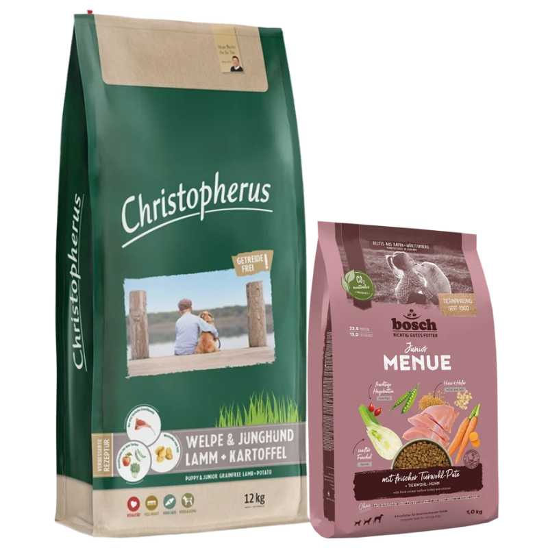 Christopherus Getreidefrei Welpe & Junghund 12 kg + GRATIS bosch HPC MENUE Junior Tierwohl-Pute 1 kg