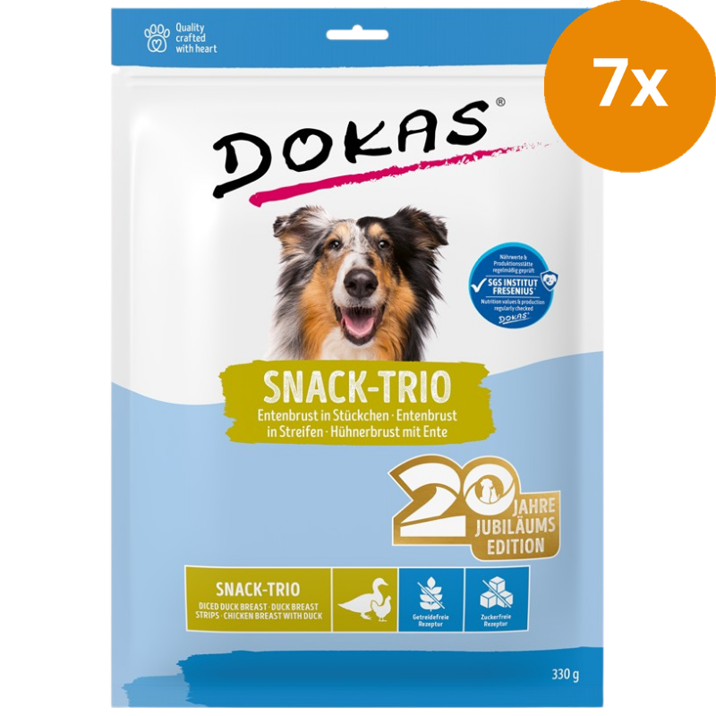 Dokas Dog Snack-Trio: Entenbrust in Stückchen, in Streifen & Hühnerbrust mit Ente 330 g