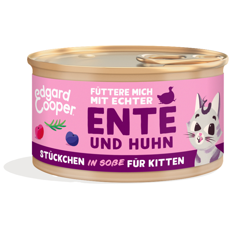 Edgard & Cooper Stückchen in Soße Kitten Freilaufente und Freilaufhuhn mit Blaubeeren, Cranberrys 85g