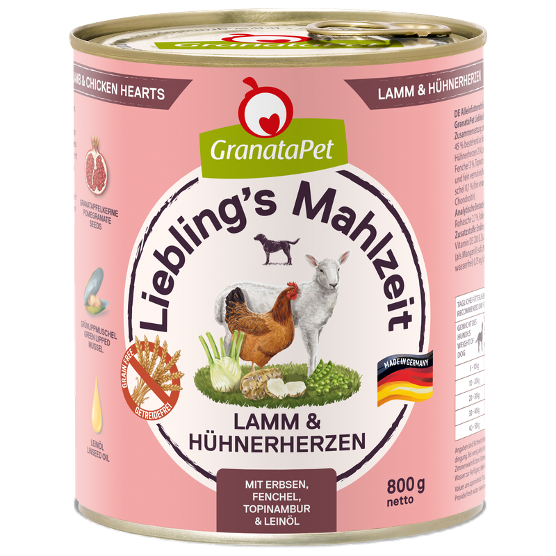 GranataPet Liebling's Mahlzeit Lamm & Hühnerherzen 800 g