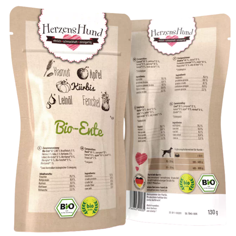 HerzensHund Bio Ente mit Bio Gemüse 130 g