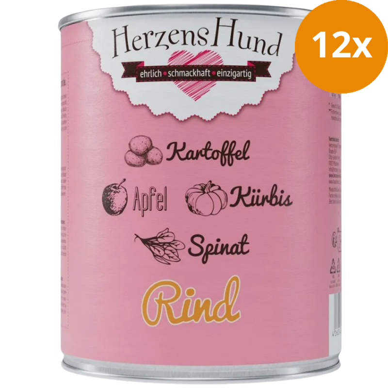 Herzenshund Rind mit Kartoffel, Kürbis, Apfel, Spinat, Leinöl 800 g