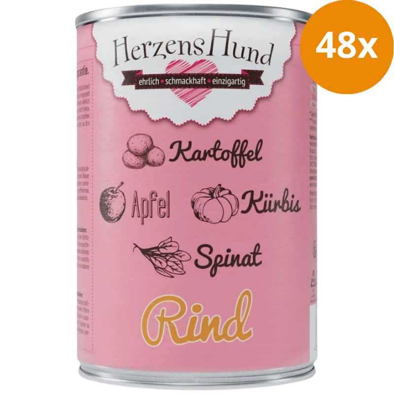 Herzenshund Rind mit Kartoffel, Kürbis, Apfel, Spinat, Leinöl 400 g