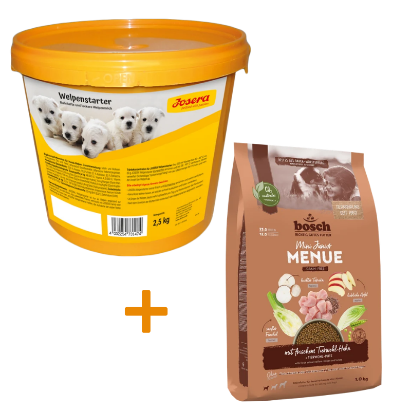 Josera Welpenstarter 2,5 kg + GRATIS bosch HPC MENUE Mini Junior Tierwohl-Huhn 1 kg
