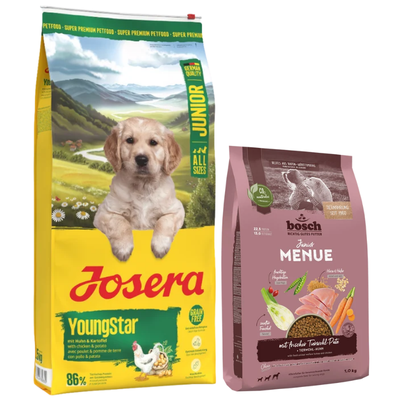 Josera YoungStar 12,5 kg + GRATIS bosch HPC MENUE Junior Tierwohl-Pute 1 kg