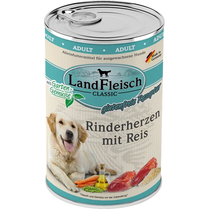 LandFleisch Dog Classic Rinderherzen mit Reis 400 g