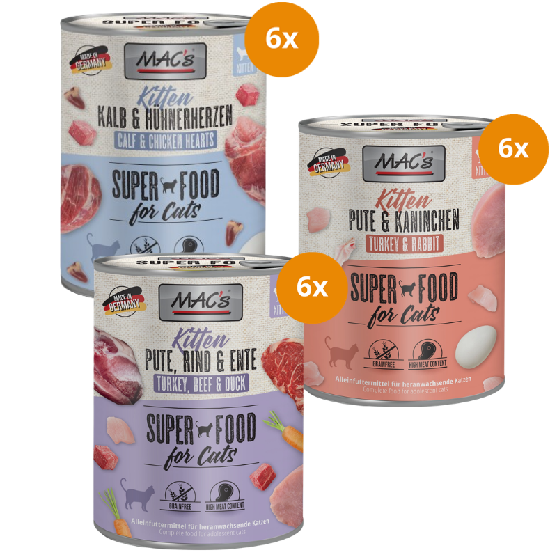 MAC’s Cat Kitten Probierpaket 800 g – 3 Sorten Geflügel & Kalb