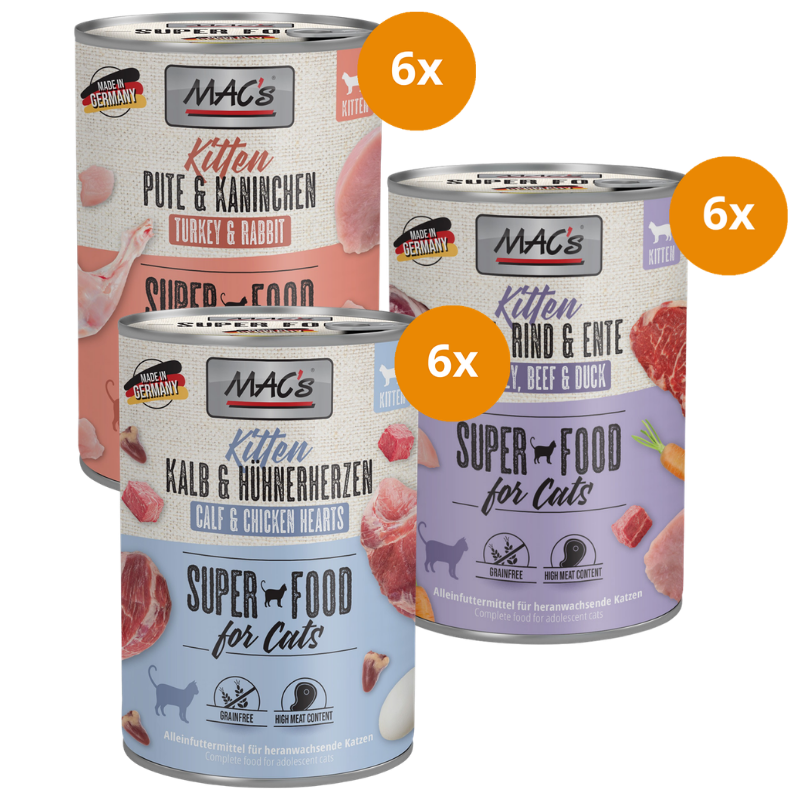 MAC’s Cat Kitten Probierpaket 400 g – 3 Sorten Geflügel & Kalb