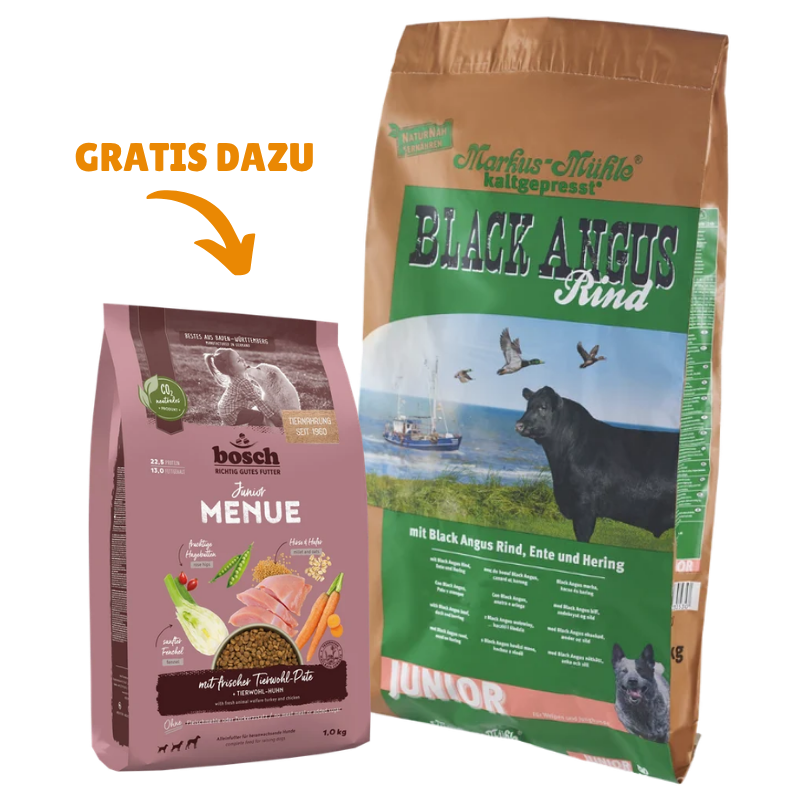 Markus-Mühle Black Angus Junior 15 kg + GRATIS bosch HPC MENUE Junior Tierwohl-Pute 1 kg