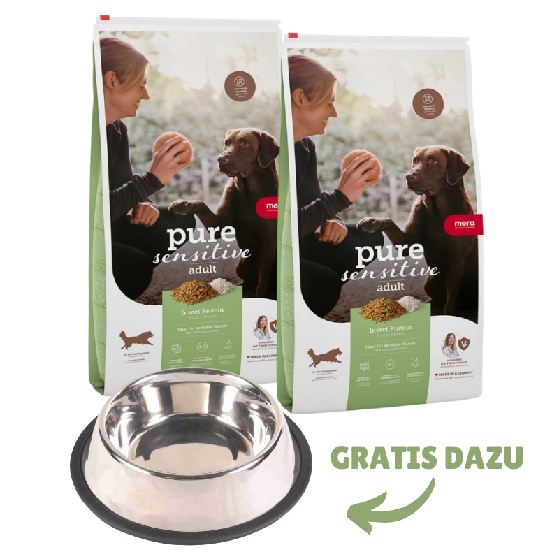 MERA Dog Pure Sensitive Insect Protein 2 x 12,5 kg + GRATIS TRIXIE Napf
