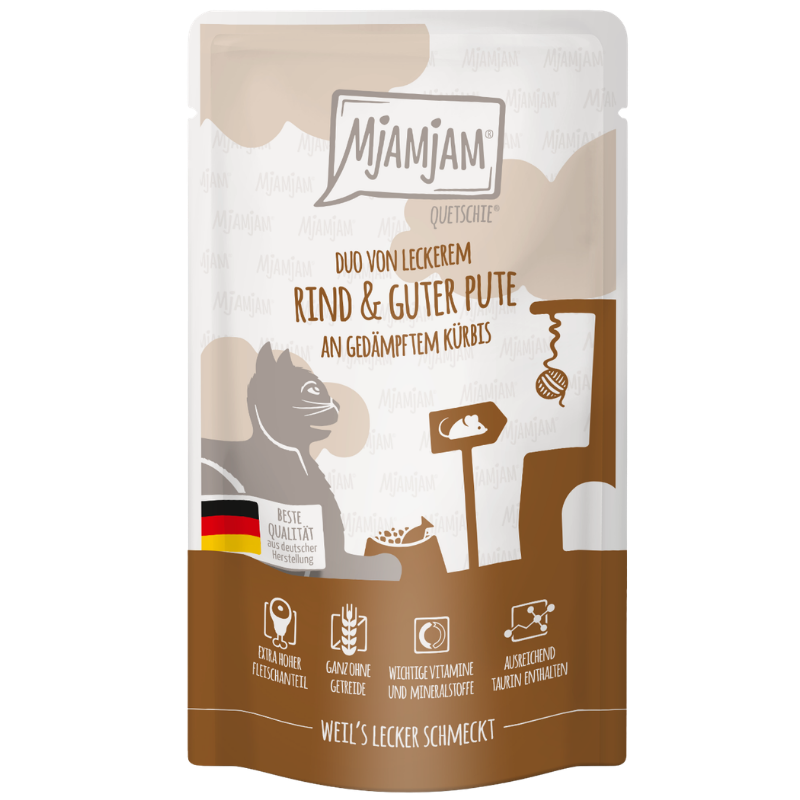 MjAMjAM Quetschie DUO Rind, Pute + Kürbis 125 g