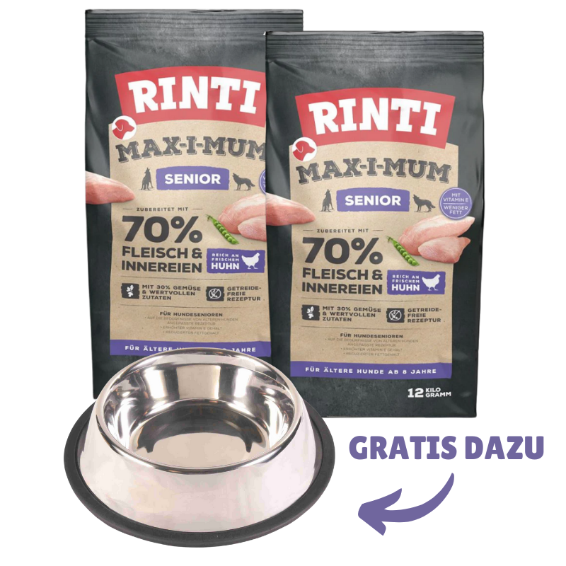 Rinti Max-i-Mum Senior Huhn 2 x 12 kg + GRATIS TRIXIE Napf