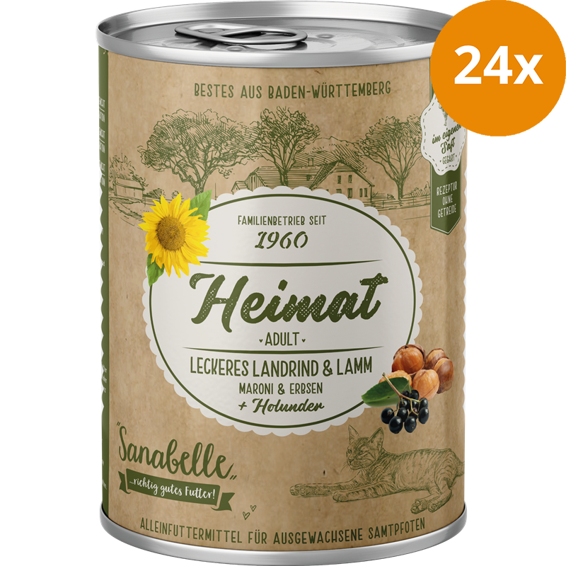 Sanabelle Heimat Dose leckeres Landrind & Lamm mit Maroni, Erbsen und Holunder 400 g