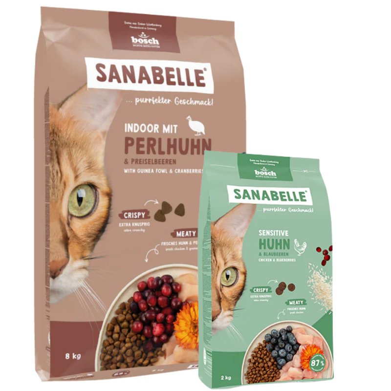 Sanabelle Indoor Perlhuhn 8 kg + Sanabelle Sensitive Huhn 2 kg