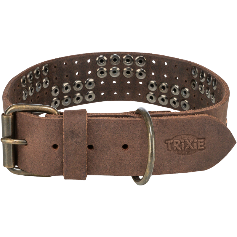 TRIXIE Rustic Fettleder-Halsband Nieten, extra breit