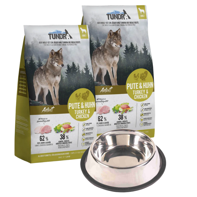 Tundra Getreidefrei Pute & Huhn 2 x 11,34 kg + GRATIS TRIXIE Napf