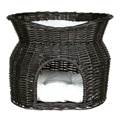 Weidenkorb mit Liegedach schwarz - 54 × 43 × 37 cm