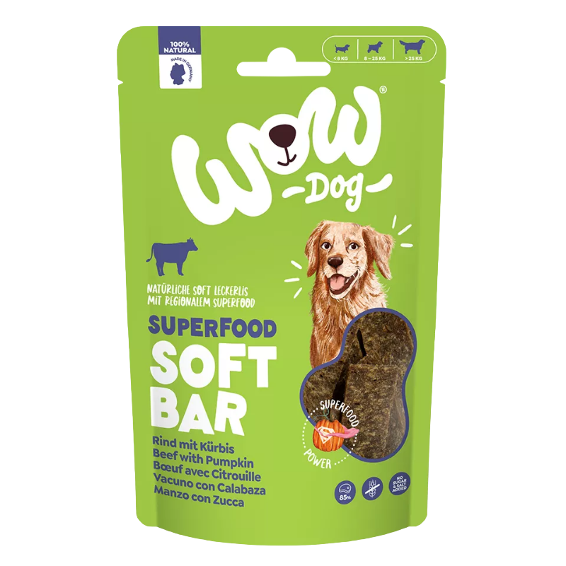 Wow Dog Superfood Soft Bar Rind mit Kürbis 150g