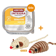 animonda Integra Protect Cat Sensitive Huhn pur 64 x 100 g + GRATIS TRIXIE Spielmaus