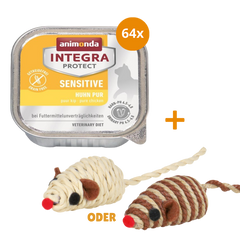 animonda Integra Protect Cat Sensitive Huhn pur 64 x 100 g + GRATIS TRIXIE Spielmaus