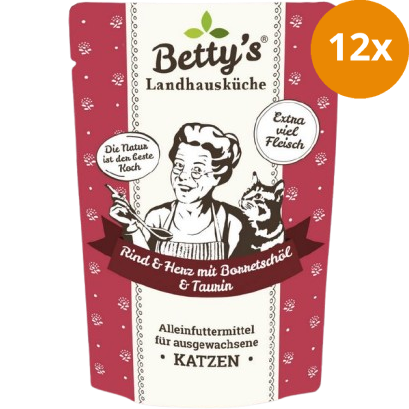 Bettys Landhausküche Katze FB Rind & Herz mit Borretschöl 100 g