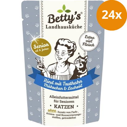 Bettys Landhausküche Katze FB Senior Rind, Truthahn mit Möhrchen & Lachsöl 100 g