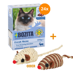Bozita Häppchen in Soße Rentier 24 x 370 g + GRATIS TRIXIE Spielmaus
