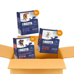 Bozita Happen 24 x 370 g – Probiermix in Gelee: Lachs. Pute & Hühnchen