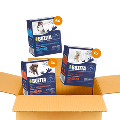 Bozita Happen 24 x 370 g – Probiermix in Gelee: Lachs, Rentier & Hühnchen