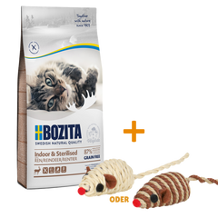 Bozita Indoor & Sterilised Getreidefrei Rentier 10 kg + GRATIS TRIXIE Spielmaus