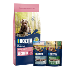 Bozita Original Adult Light 12 kg & 2 x GRATIS Bozita Snacks (Elch, Lamm)