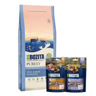 Bozita Dog Purely Adult Active mit Rentier 11 kg & 2 x GRATIS Bozita Snacks (Ente, Hirsch)