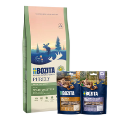 Bozita Dog Purely Adult mit Elch 11 kg & 2 x GRATIS Bozita Snacks (Ente, Hirsch)
