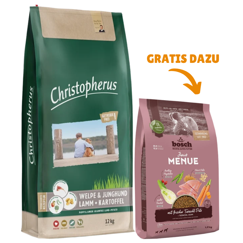 Christopherus Getreidefrei Welpe & Junghund 12 kg + GRATIS bosch HPC MENUE Junior Tierwohl-Pute 1 kg