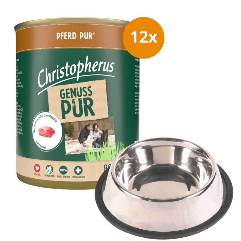 Christopherus Pur Pferd 12 x 800 g + GRATIS TRIXIE Napf