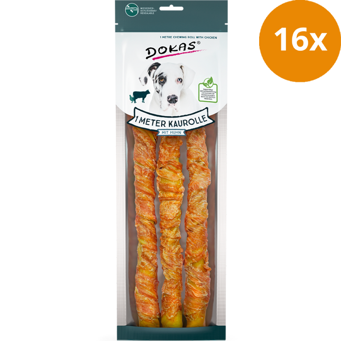 DOKAS 1 Meter Kaurolle mit Huhn (Rinderhaut) 315 g | Hundesnack