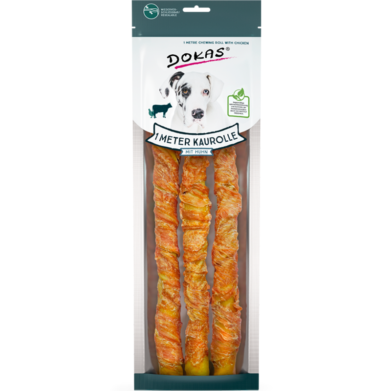 DOKAS 1 Meter Kaurolle mit Huhn (Rinderhaut) 315 g | Hundesnack