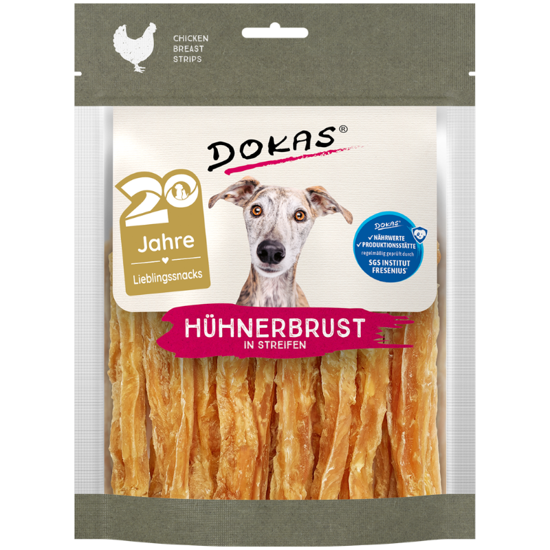 DOKAS Hühnerbrust in Streifen 170 g | Hundesnack