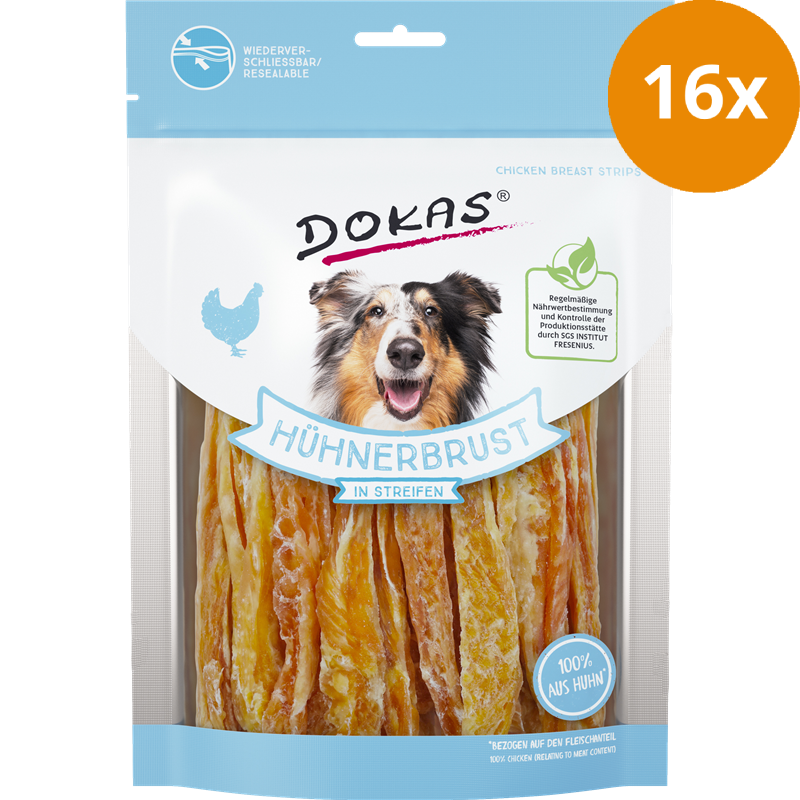 DOKAS Hühnerbrust in Streifen 250 g | Hundesnack