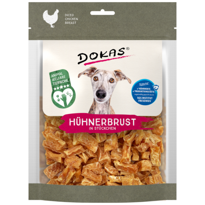 DOKAS Hühnerbrust in Stücken 170 g | Hundesnack