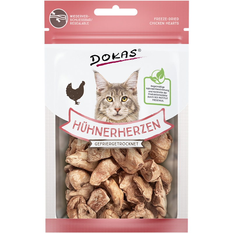 DOKAS Hühnerherzen gefriergetrocknet 15 g | Katzensnack