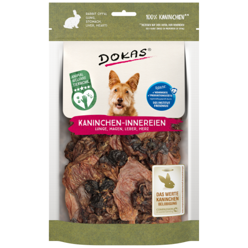 Dokas Dog Kaninchen-Innereien (Herz, Lunge, Magen, Leber) 100g
