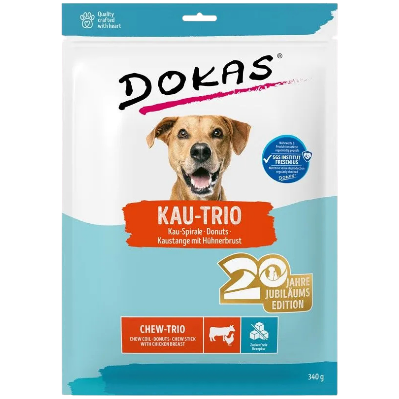 Dokas Dog Kau-Trio: Kau-Spirale, Donuts & Kaustange mit Hühnerbrust 340 g